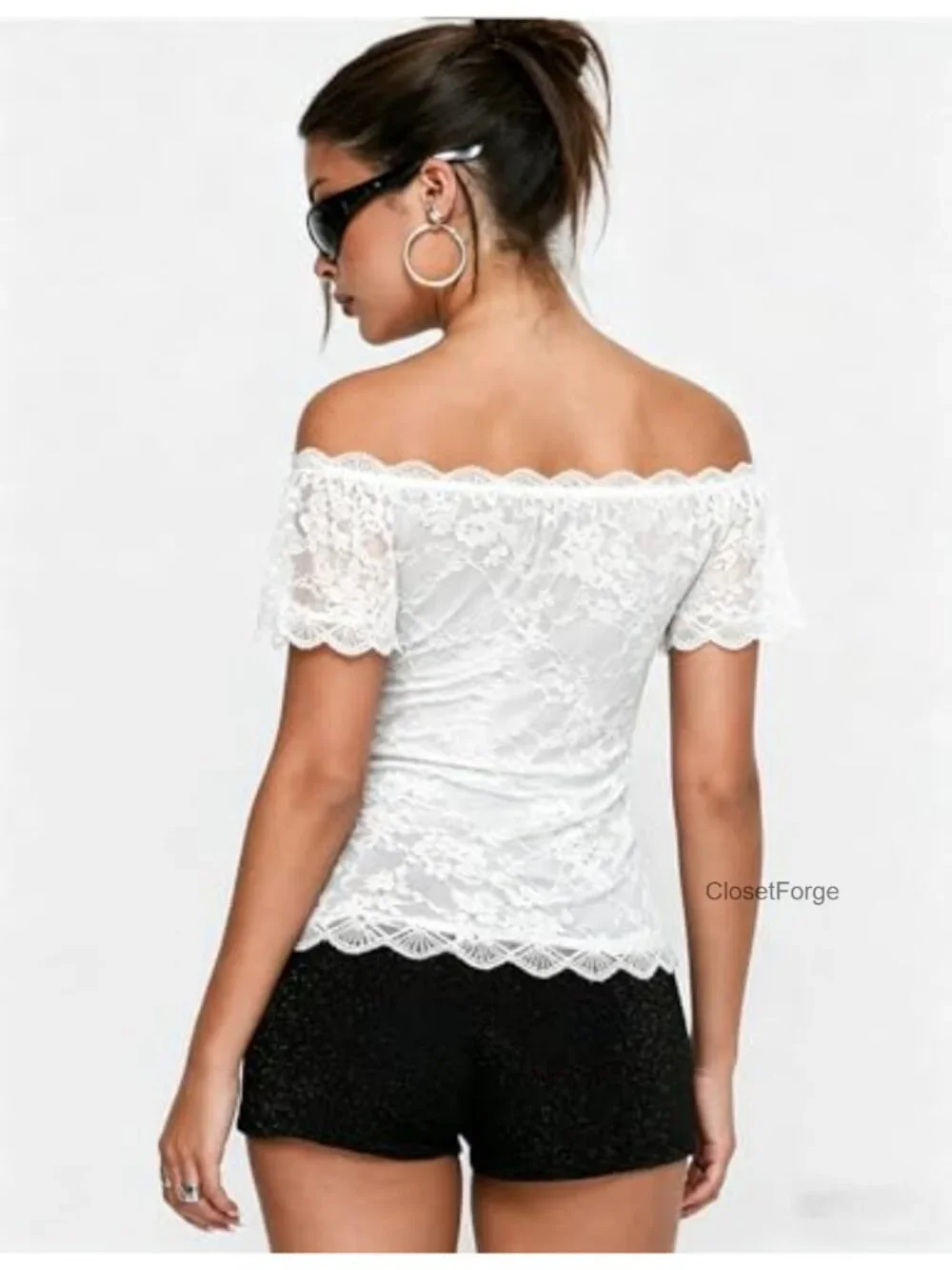 Off Shoulder Lace Top Women Sheer Y2K Corset Blouse Going Out Short Sleeve